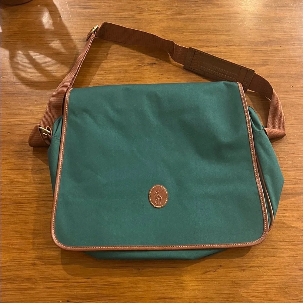 Polo Ralph Lauren Messenger Bag Travel Luggage Vintage green brown